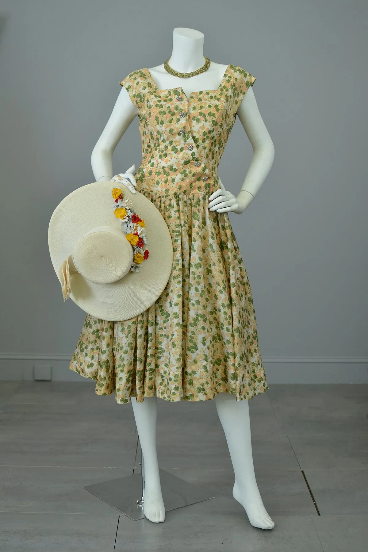 1950s Retro Print Drop Waist Party Dress