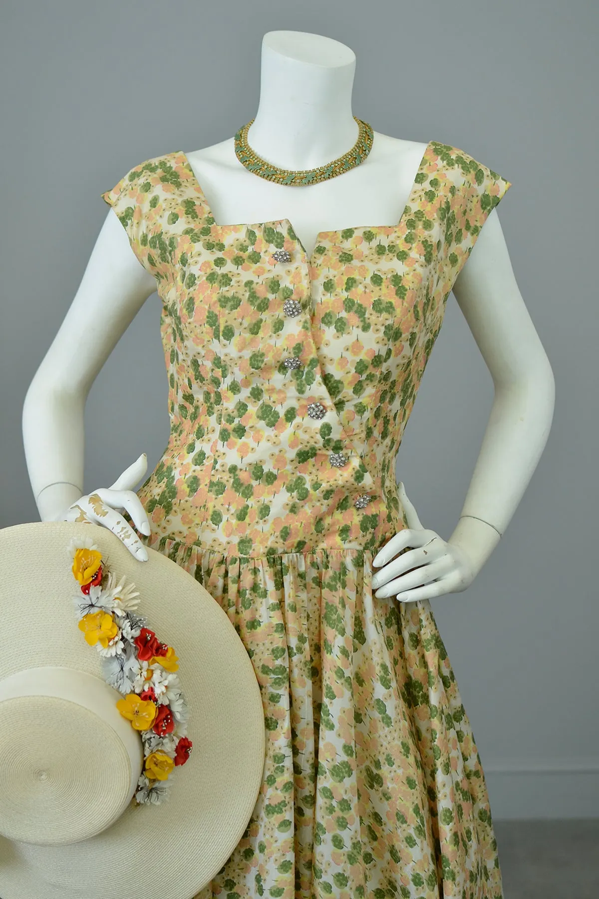 1950s Retro Print Drop Waist Party Dress