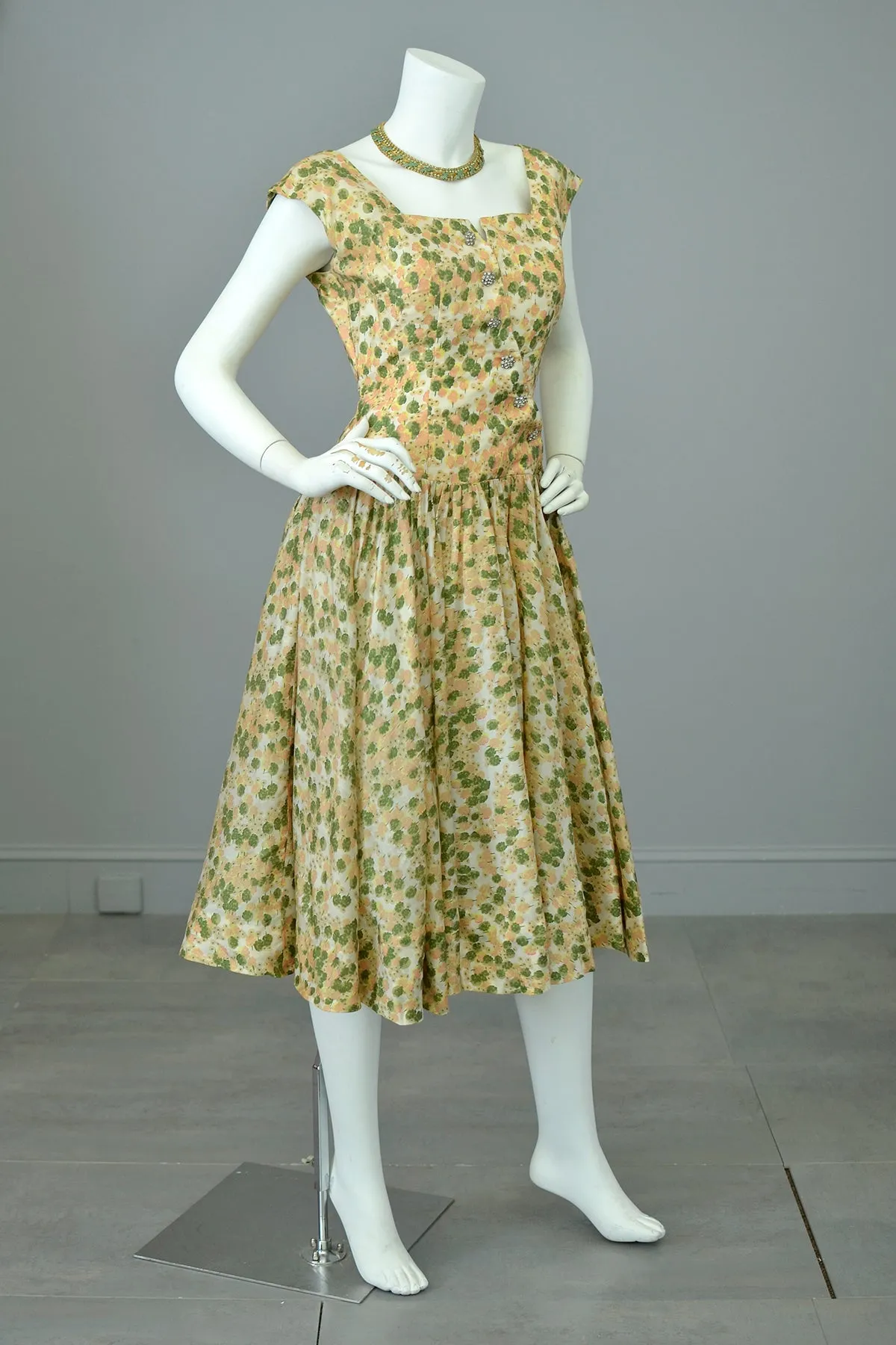 1950s Retro Print Drop Waist Party Dress