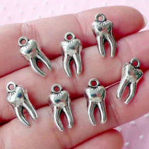 3D tooth Charms Teeth Charm (7pcs / 8mm x 15mm / Tibetan Silver / 2 Sided) Dentist Dental Charm Whimsical Kitsch Earrings Pendant CHM1601