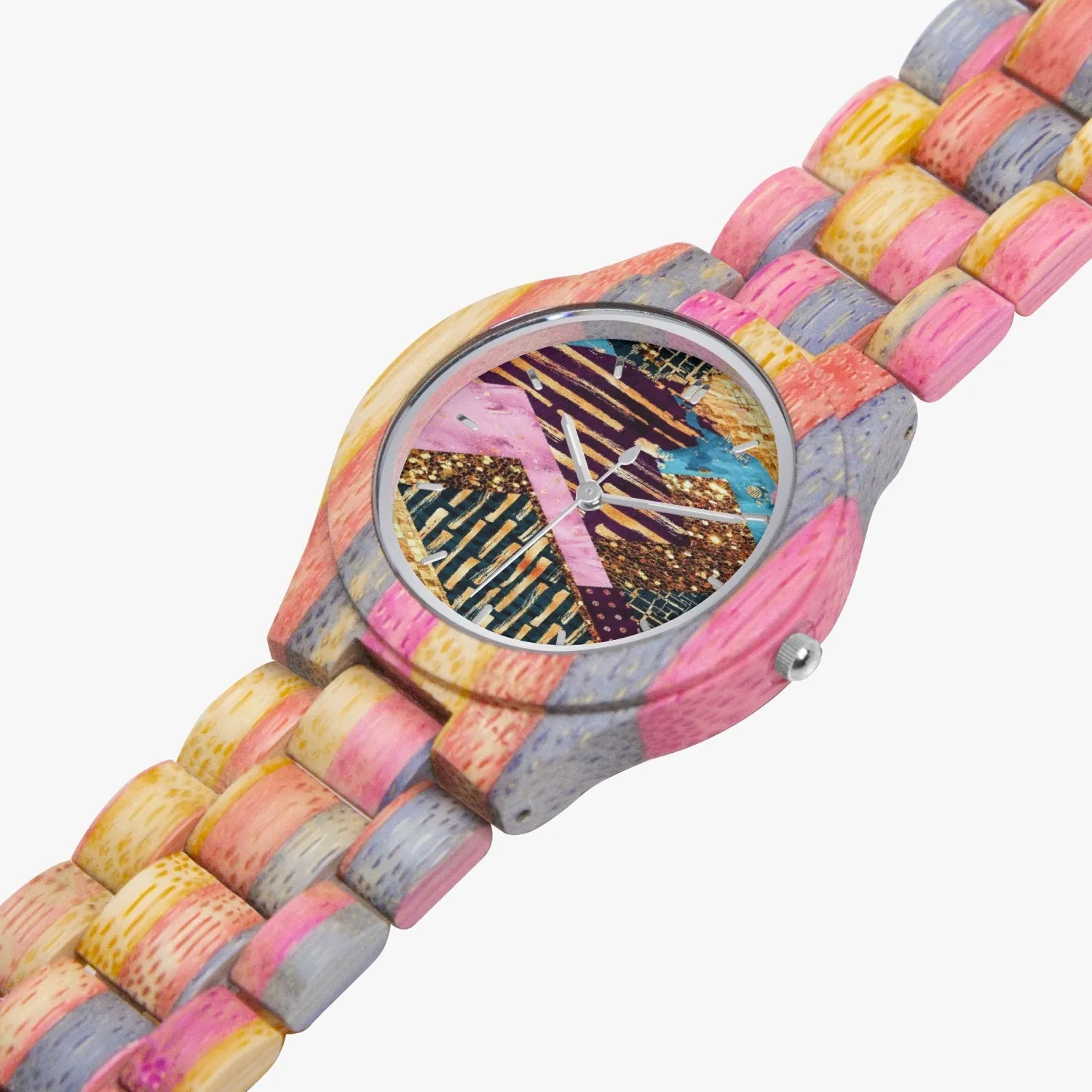 883. Camouflage Wooden Watch - Grey&Pink