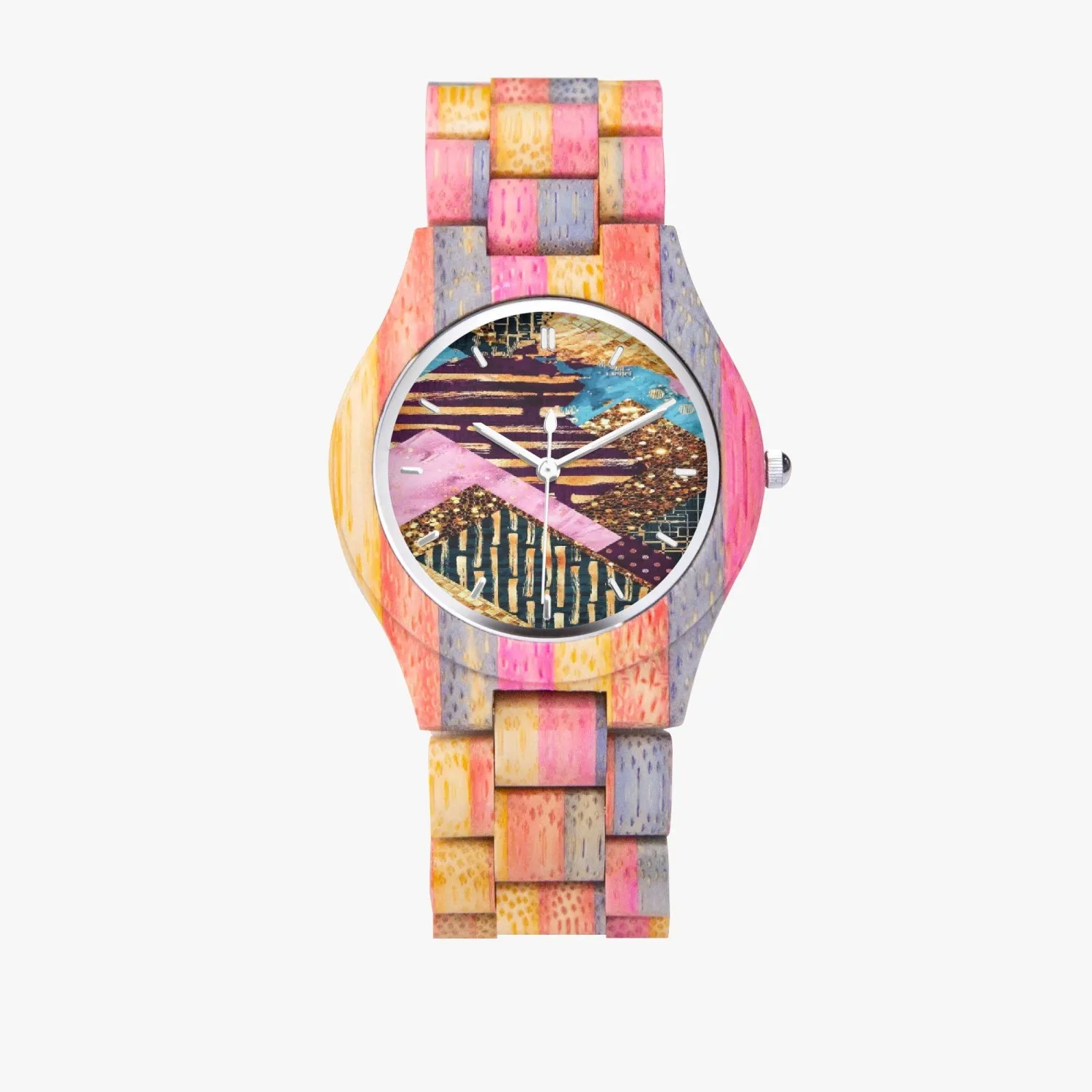 883. Camouflage Wooden Watch - Grey&Pink