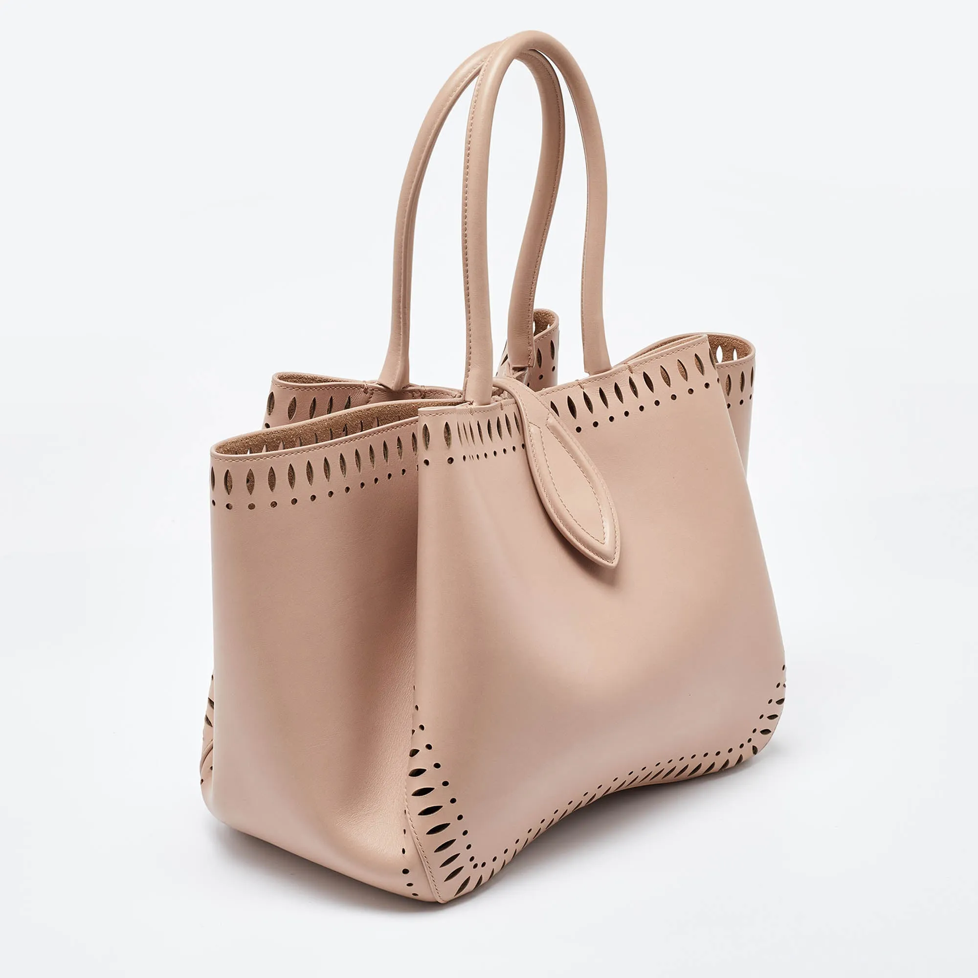 ALAIA Beige Laser Cut Leather Angele 25 Tote