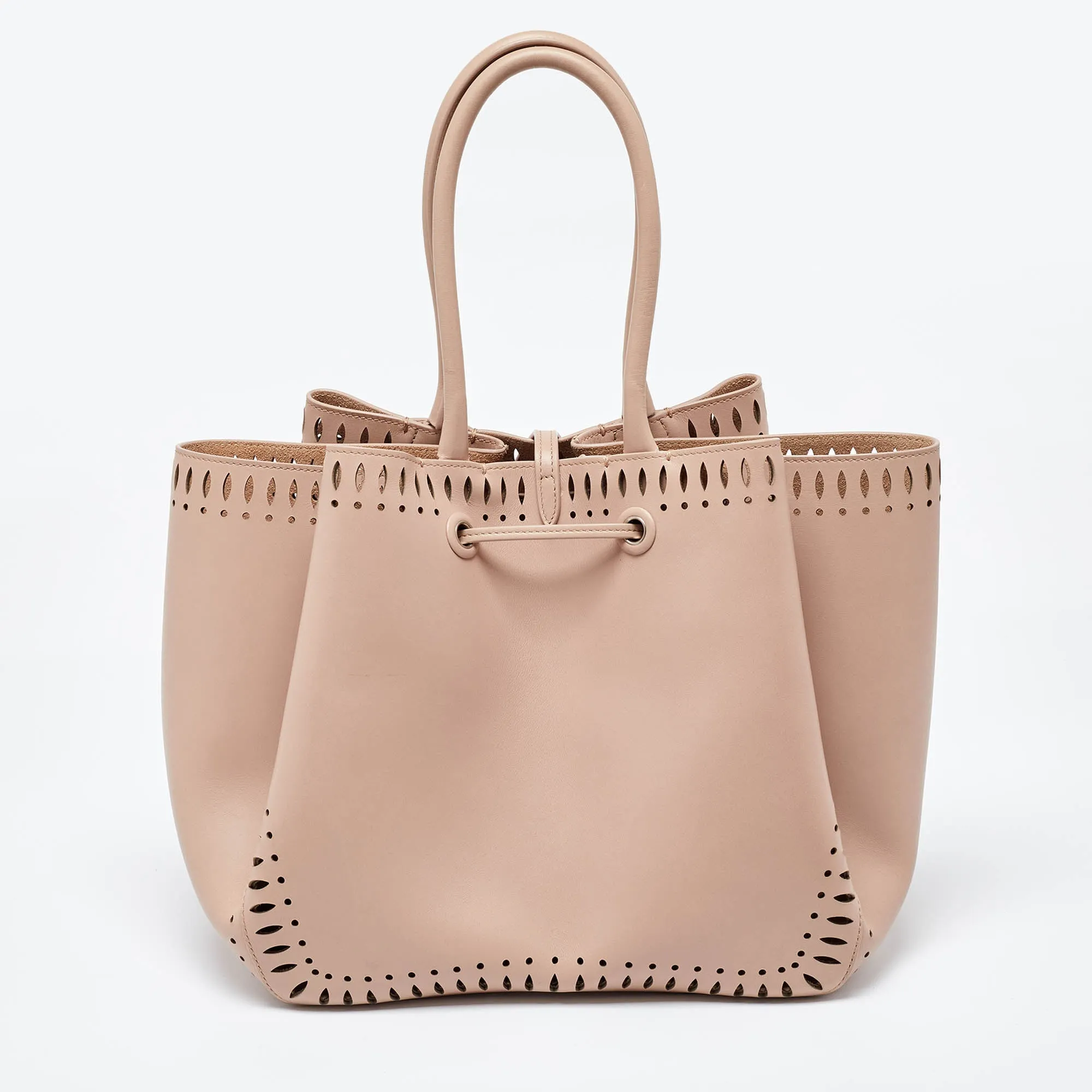 ALAIA Beige Laser Cut Leather Angele 25 Tote