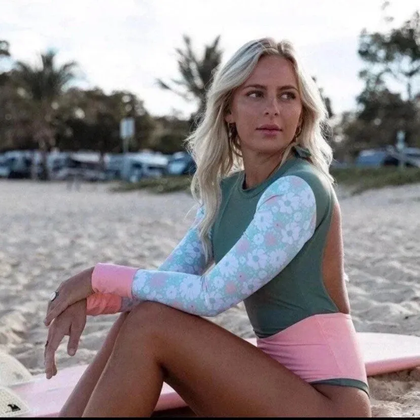 Aqua Peach & Moss Rashguard - S - XL one-piece