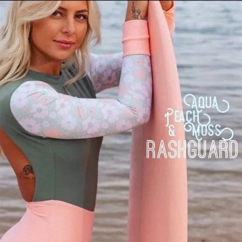 Aqua Peach & Moss Rashguard - S - XL one-piece