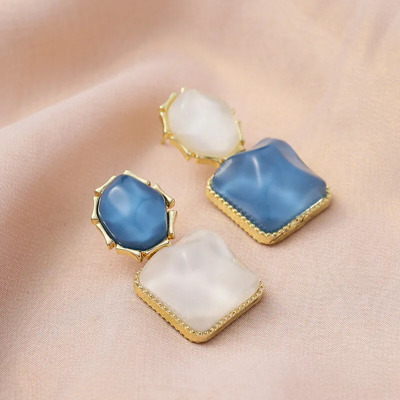 Babakud Blue French Color-Block Wave Pattern Earrings