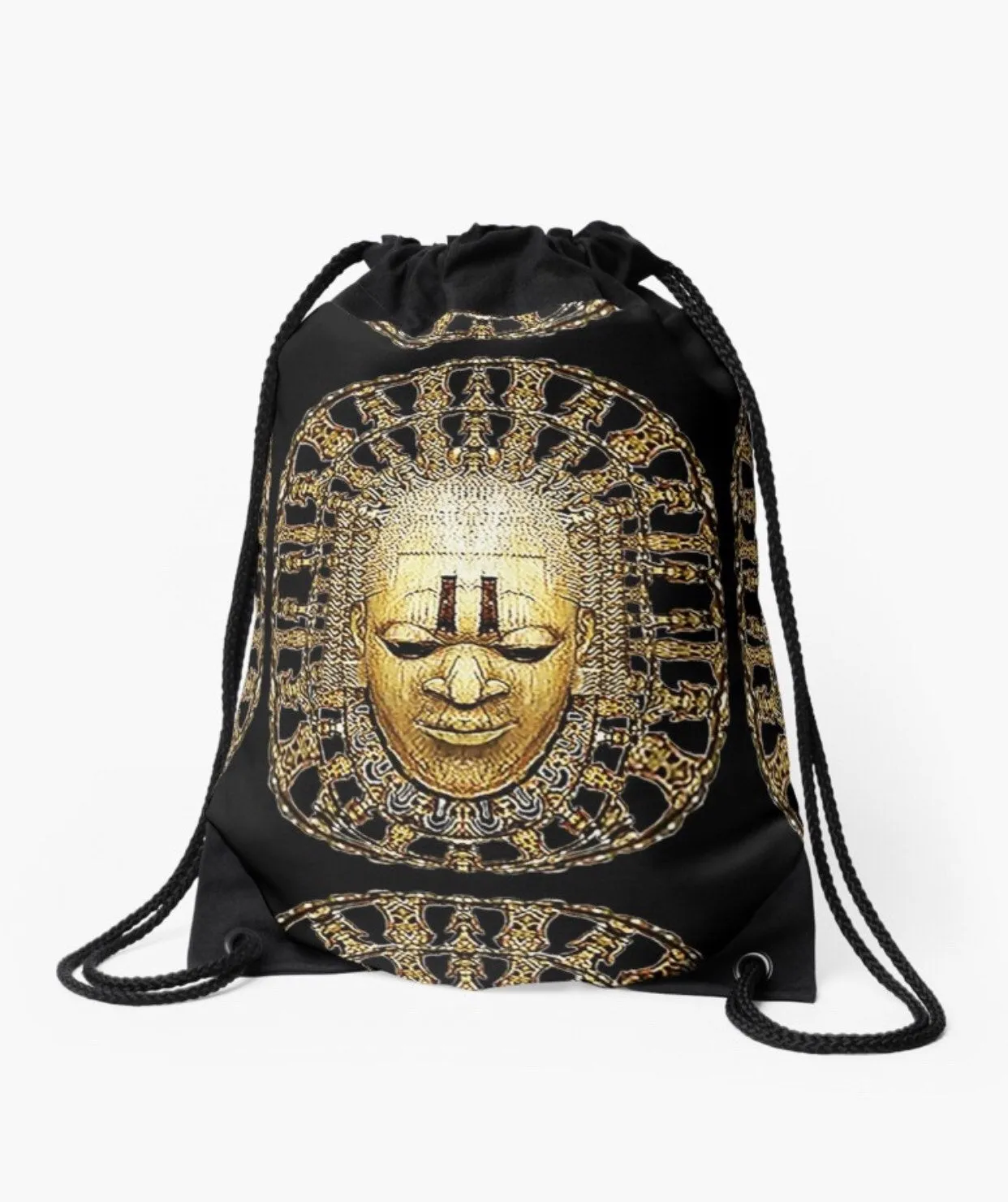 Benin African Mask - Ankara style Drawstring Bags