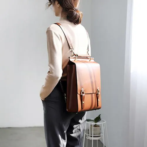 Best Black Leather Womens Satchel Backpack Laptop Leather Black School Backpack for Women