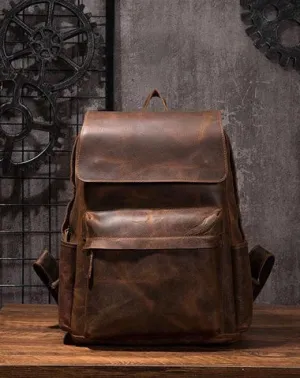 Black Cool Mens Leather 15inch Laptop Backpack Leather School Backpack Travel Backpack for Men