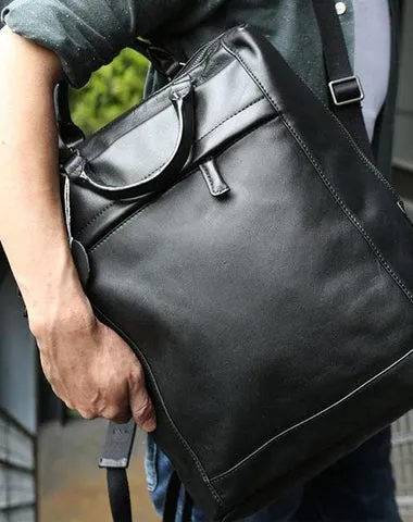 Black Leather Mens Backpack Travel Backpack Laptop Backpack for men