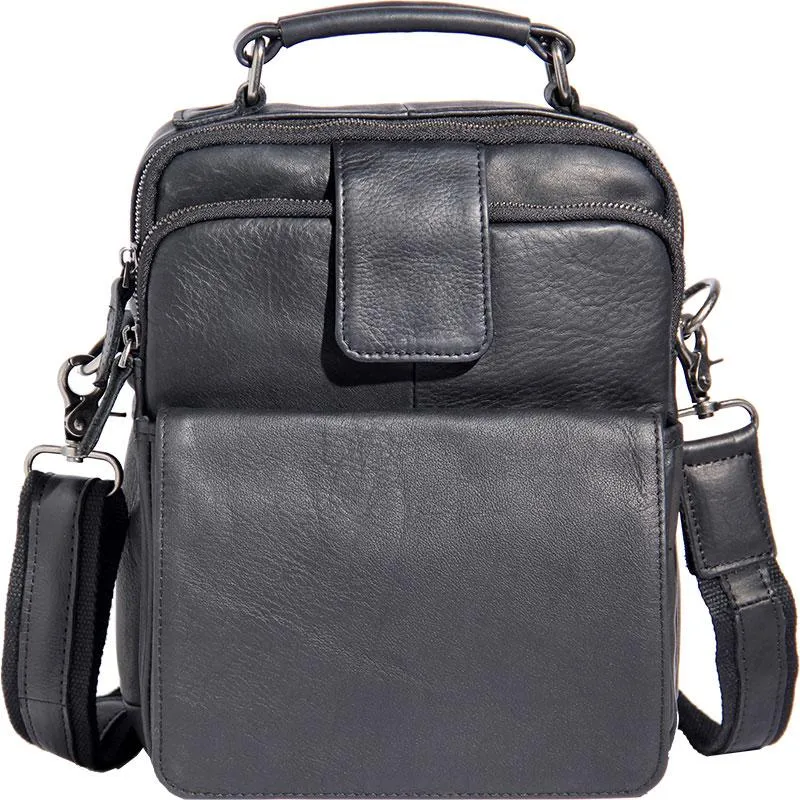 Black Leather Mens Small Shoulder Bag Messenger Bag Crossbody Bag for Men