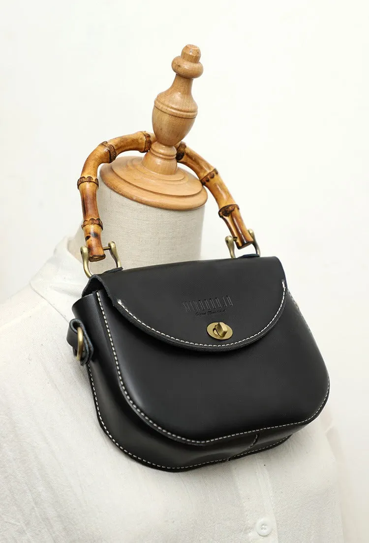 Black LEATHER Small Cute HandBag WOMEN SHOULDER BAG Saddle Crossbody Purse FOR WOMEN