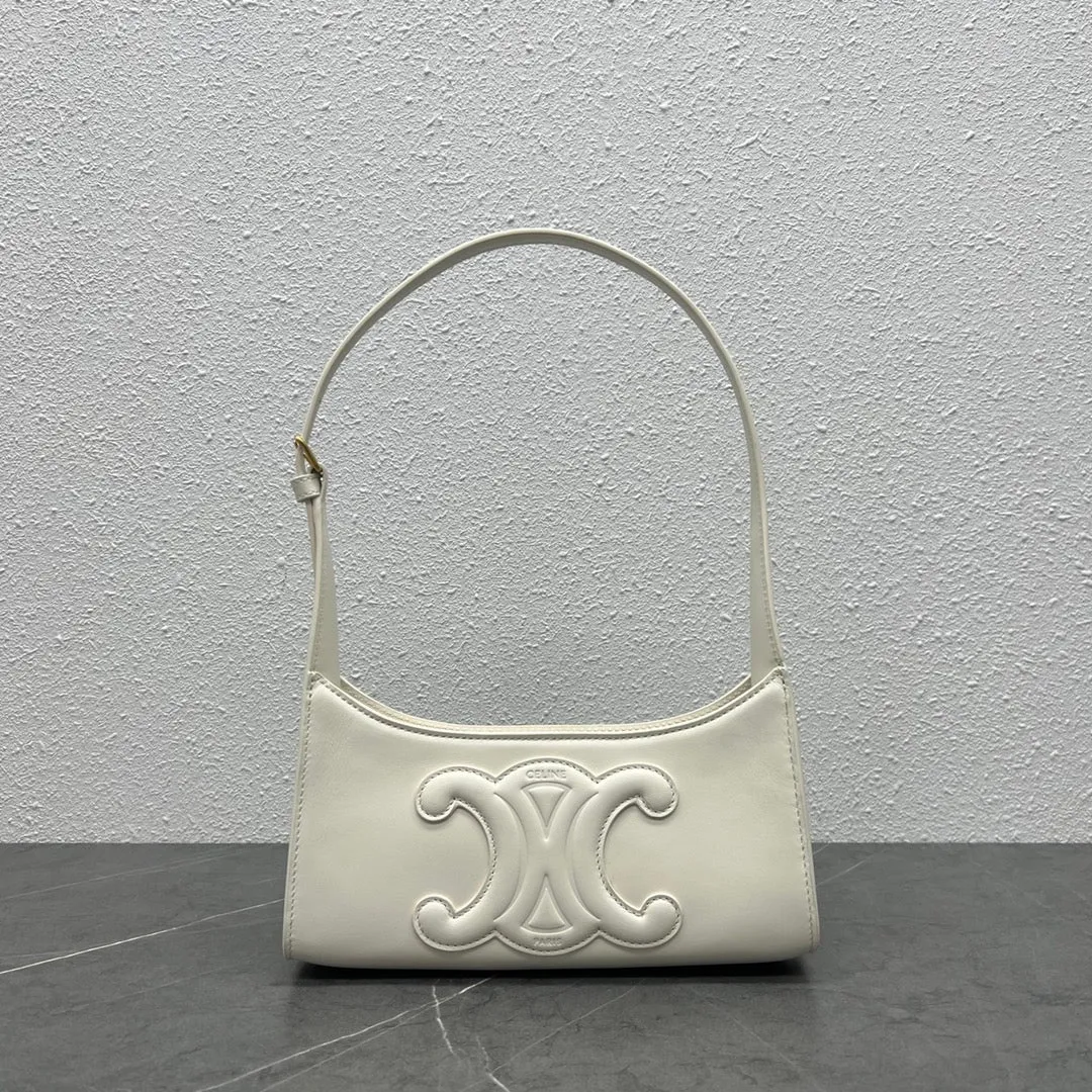 CE Cuir Triomphe Shoulder Bag White For Women 9.4in/24cm