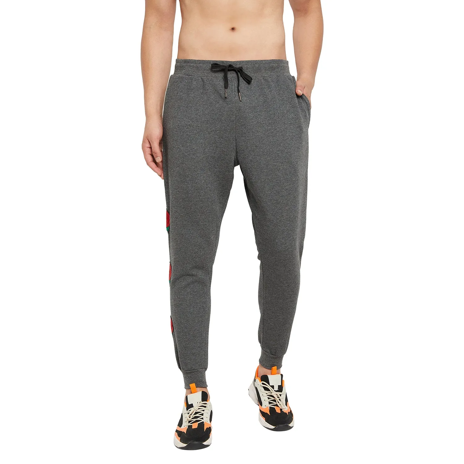 CHARCOAL OVERSIZED ROSE PATCHED JOGGERS