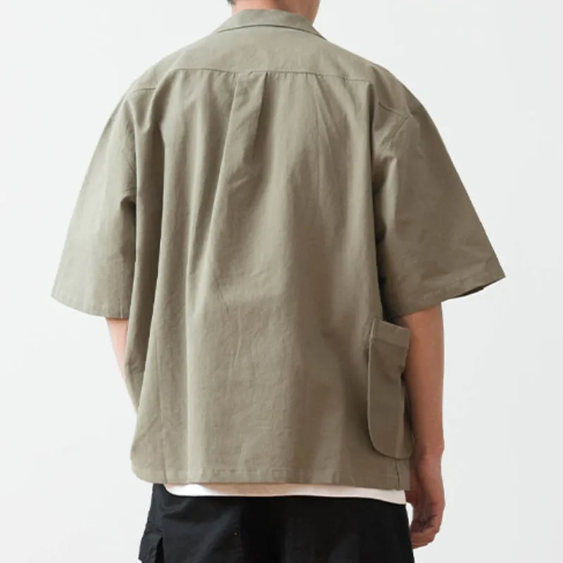 Contrast Pocket Cotton Cuban Collar Shirt