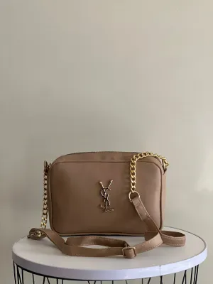 Elegant Women Bag - YSL-Inspired Crossbody with Chain Strap (Beige)