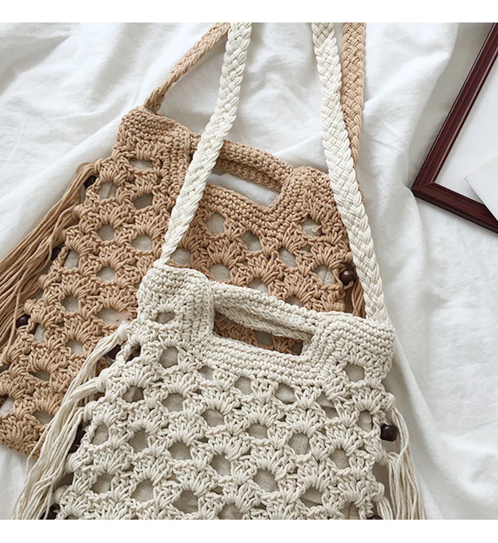 Elena Handbags Retro Cotton Crochet Shoulder Bag