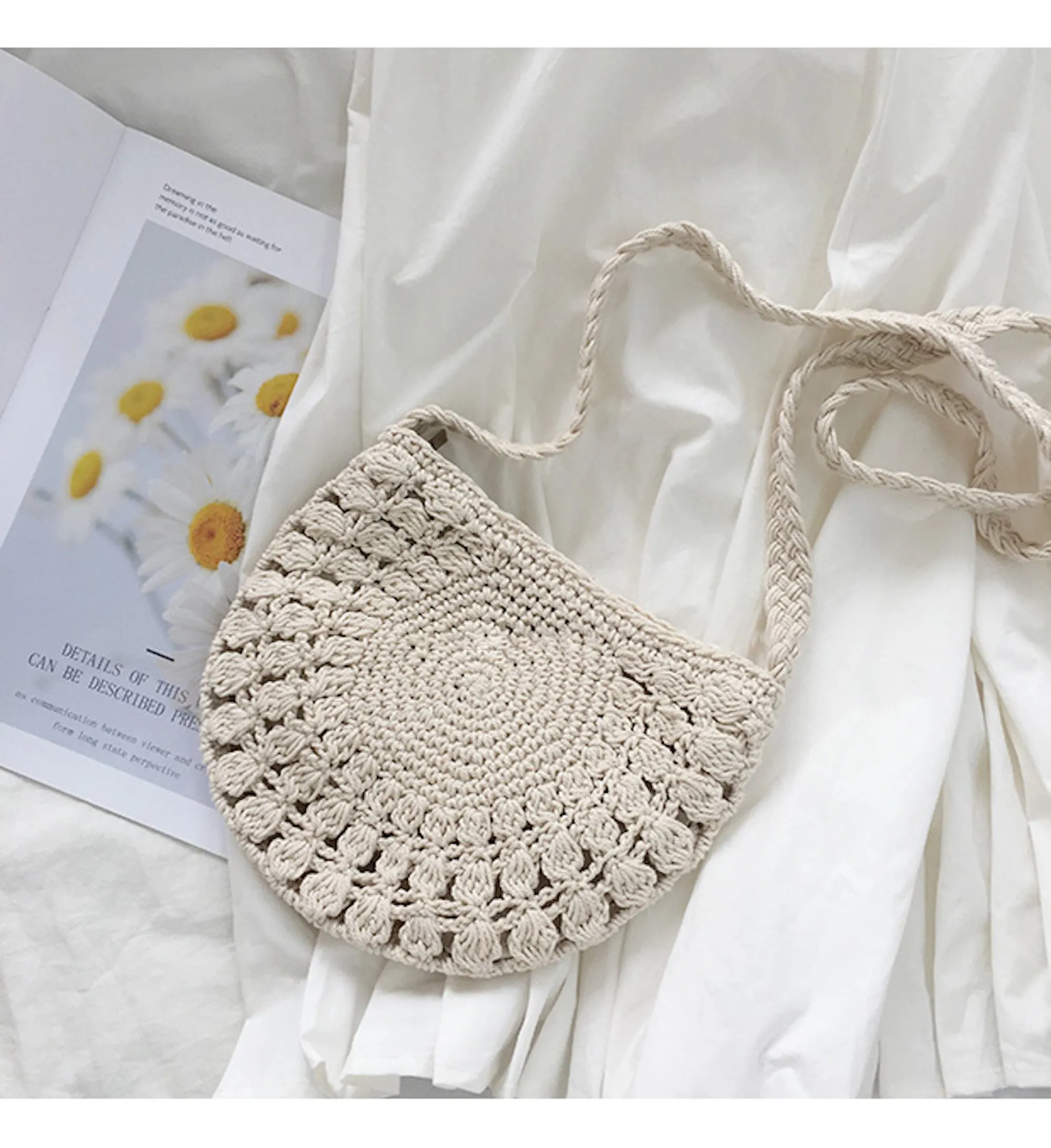 Elena Handbags Small Boho Cotton Knitted Shoulder Bag