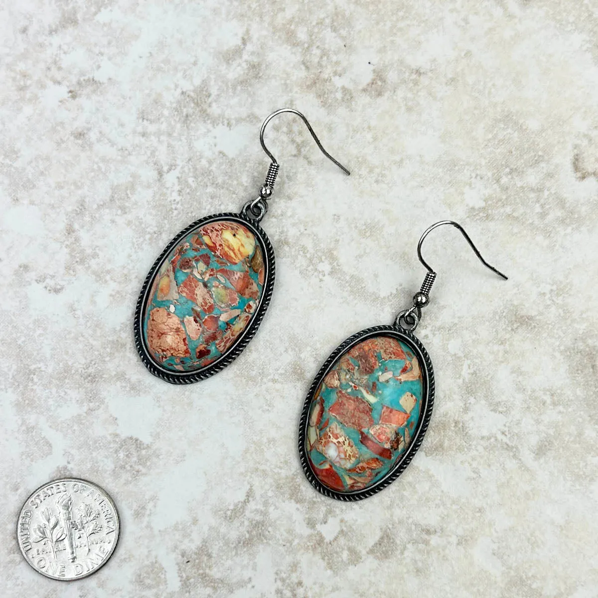 ER230530-02 Oyster Copper Turquoise Oval Earrings