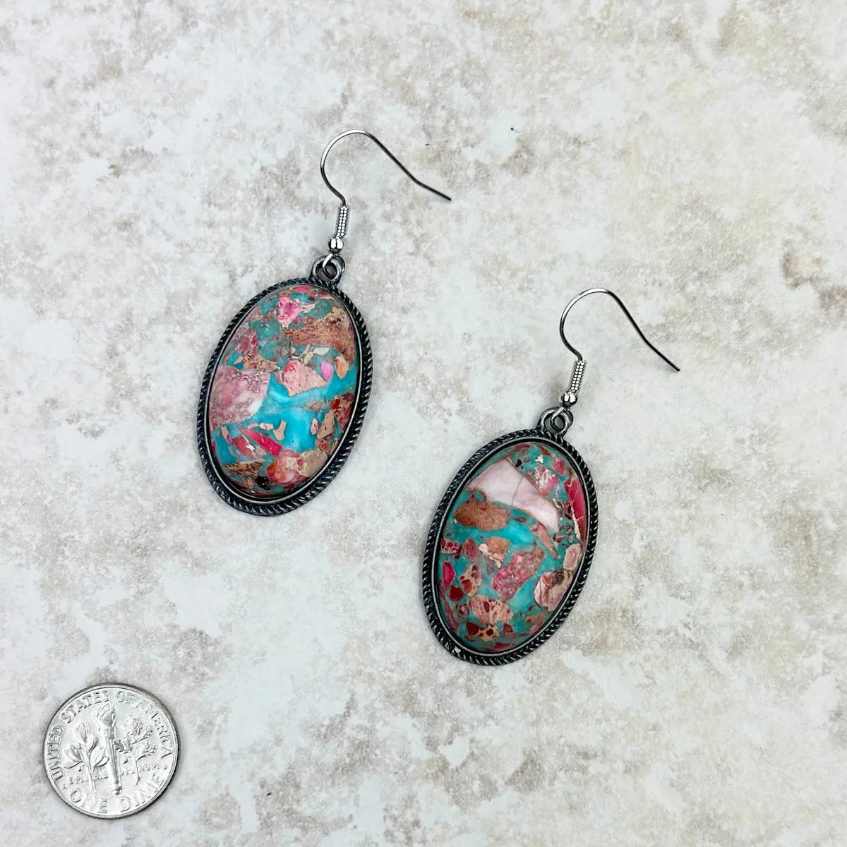 ER230530-02 Oyster Copper Turquoise Oval Earrings