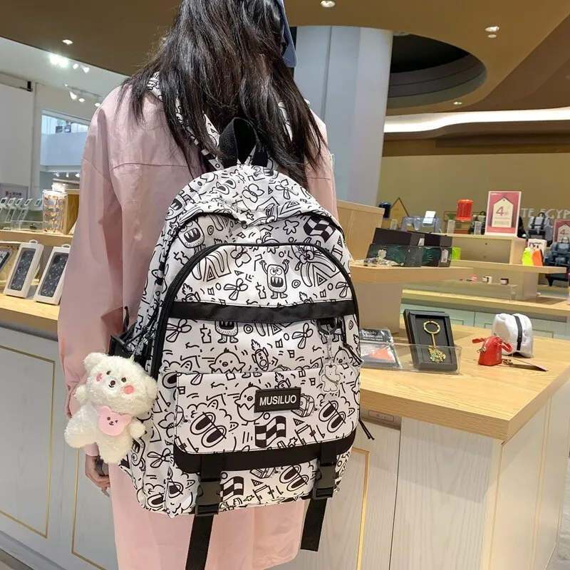 Fashion Backpack For Women School Bags Men Travel Rucksack Graffiti Boy Girl Student Bag Female College Knapsack Laptop Mochila