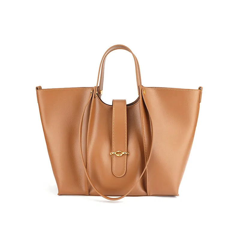 Genuine Leather Large Capacity Tote Bag – High-Grade Elegance for Women