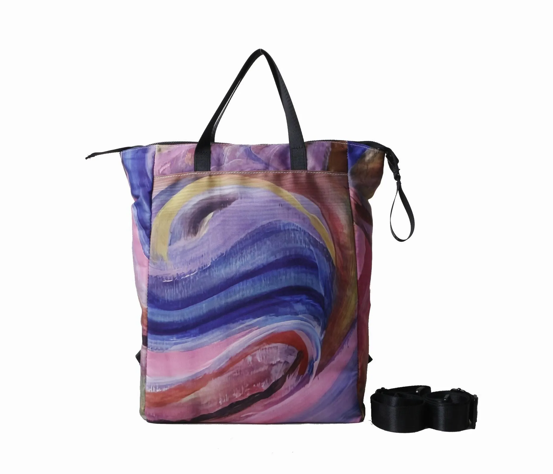 KoreaCA25B Multi colored reversible  canvas/nylon tote/knapsack