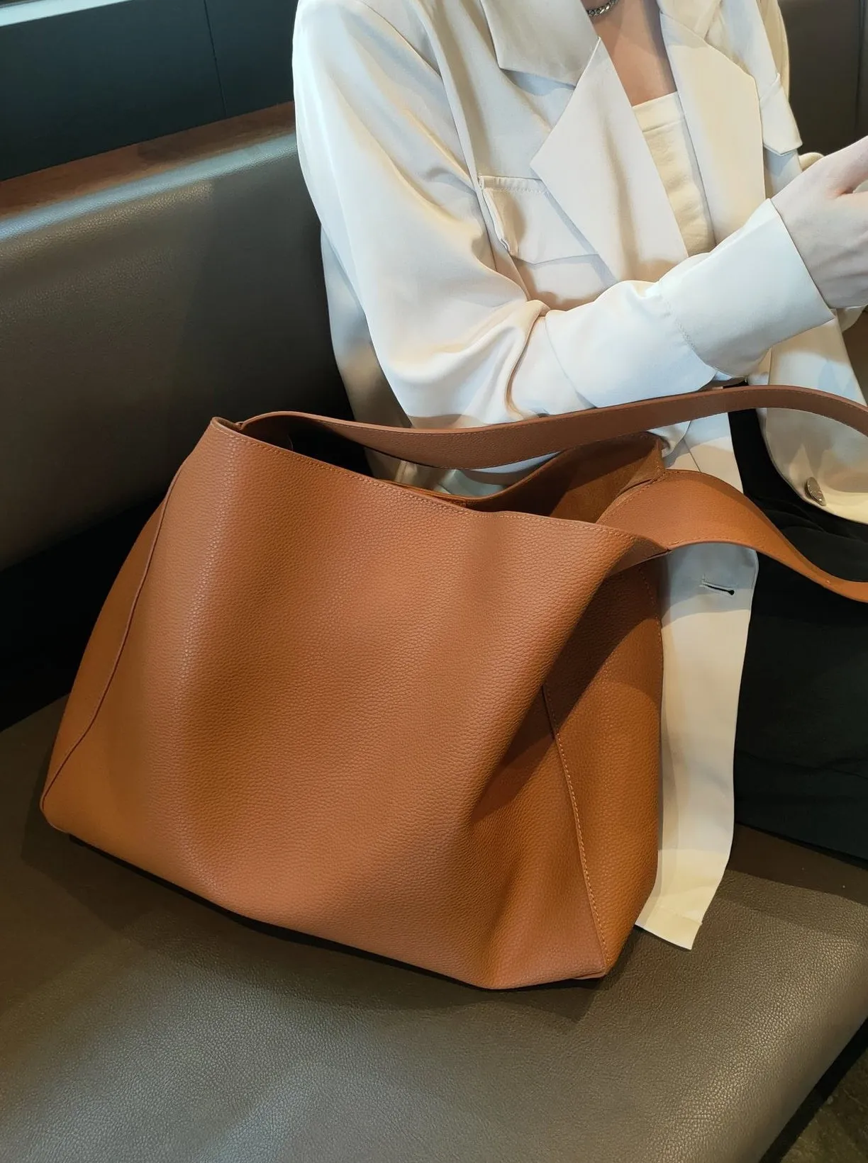 Leather Underarm Tote  Bag