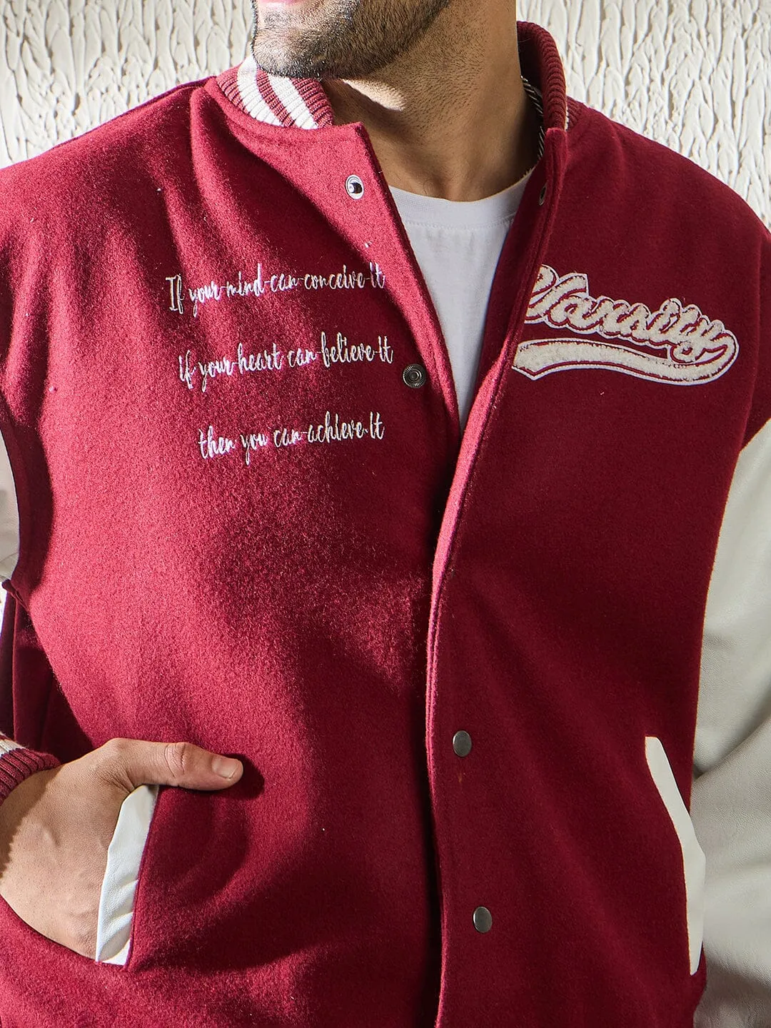 Maroon Statement Woollen Varsity Jacket