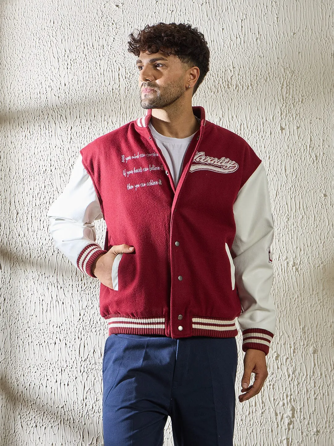 Maroon Statement Woollen Varsity Jacket