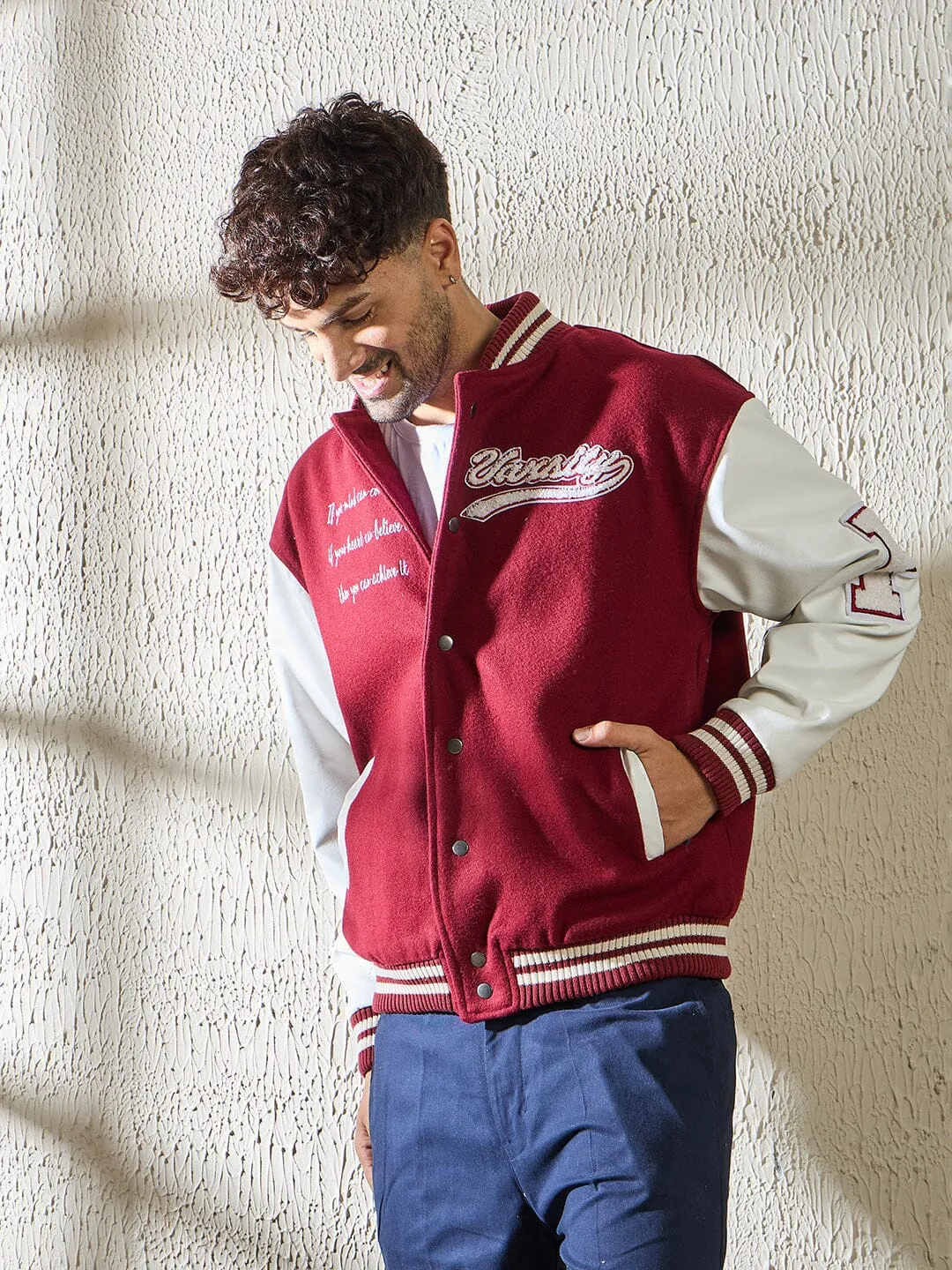 Maroon Statement Woollen Varsity Jacket