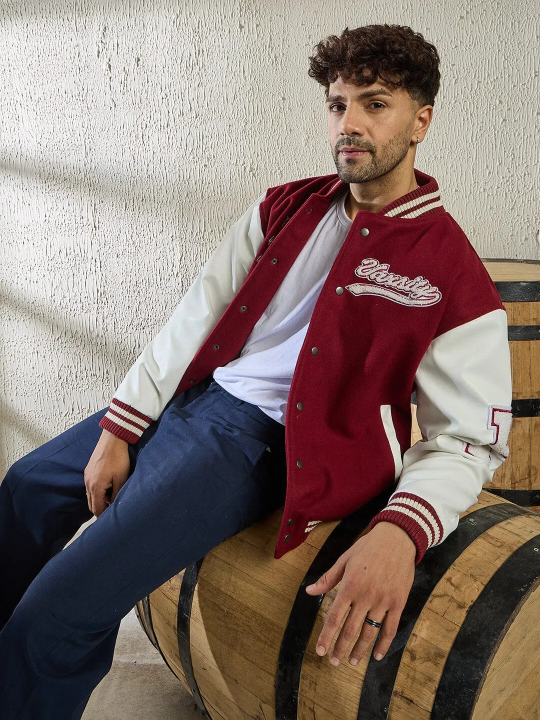 Maroon Statement Woollen Varsity Jacket