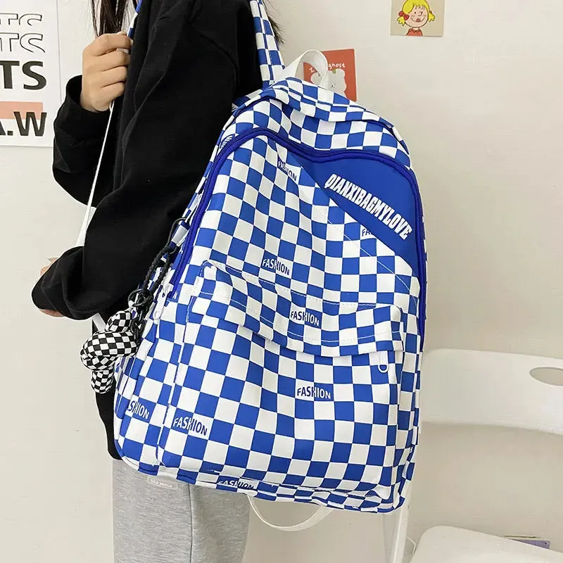 Men Colorblock Plaid Nylon Backpack 1228