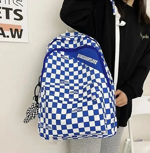 Men Colorblock Plaid Nylon Backpack 1228