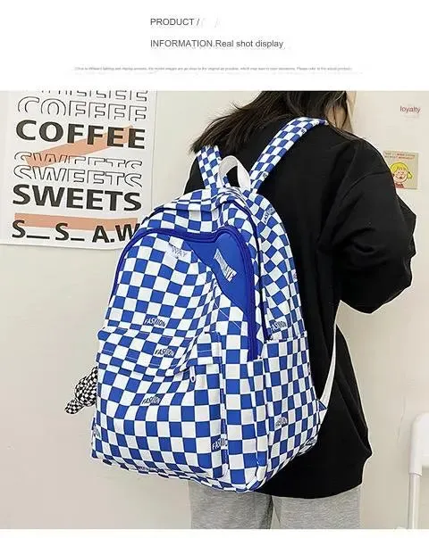 Men Colorblock Plaid Nylon Backpack 1228