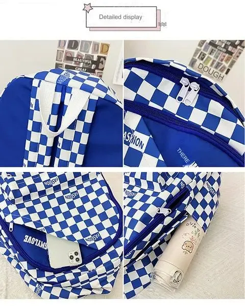 Men Colorblock Plaid Nylon Backpack 1228