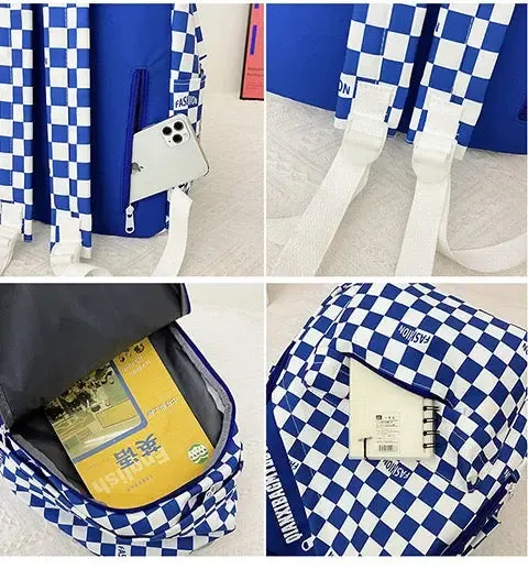 Men Colorblock Plaid Nylon Backpack 1228