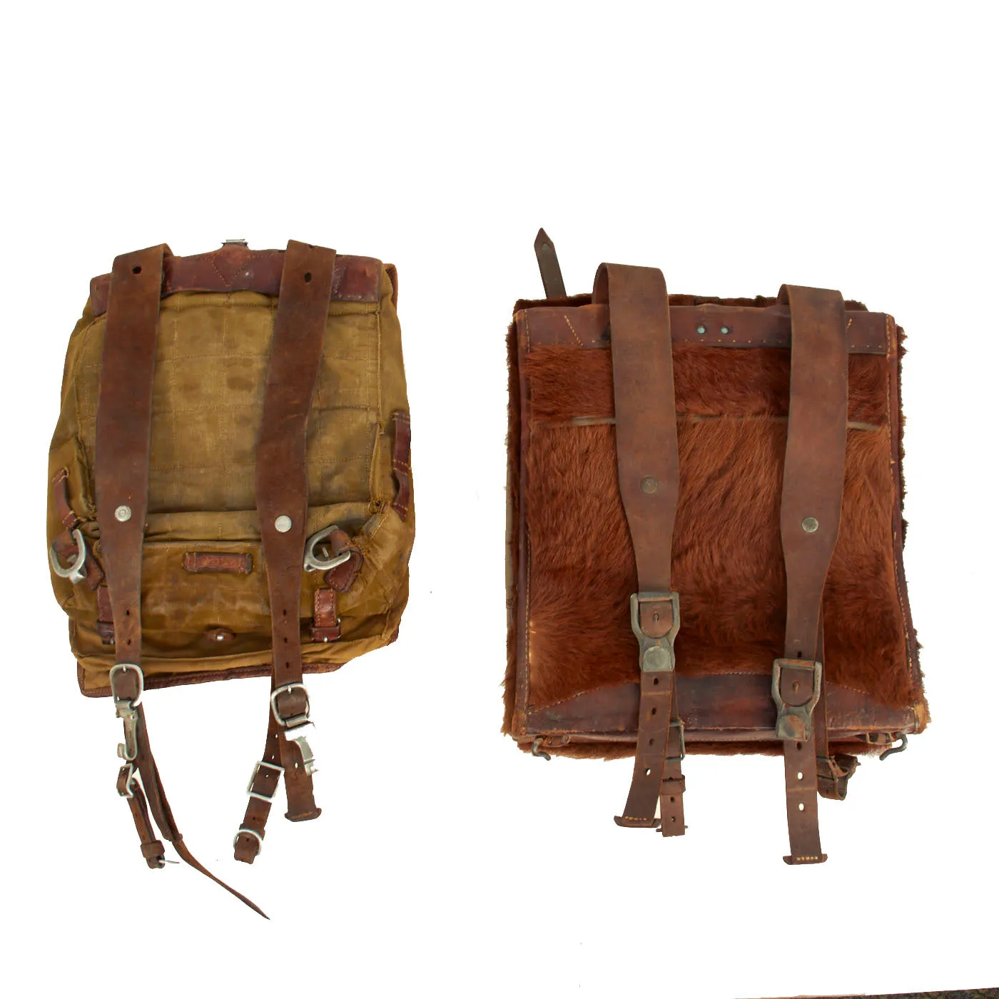 Original German WWII Radio Signalman #3 Fernsprechtornister Cowhide Backpack and Tornister 34 Backpack - Dated 1937 * 1938 - 2 Packs