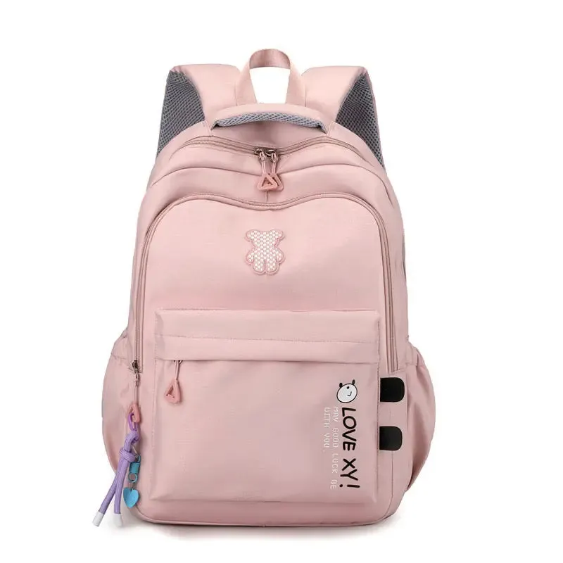 Pink Student Schoolbag Junior High School Boys and Girls Backpack 1688-12