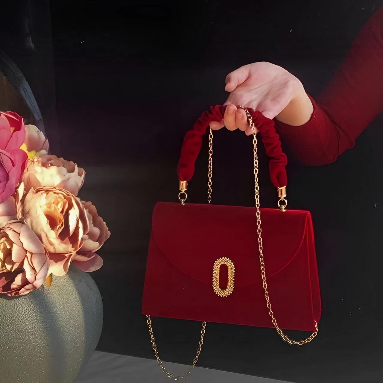 Priscilla Red Velvet Handbag