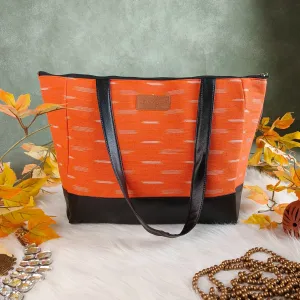 Sarus Crane Series Jumbo Tote Orange with White Horizontal Ditsy Prints