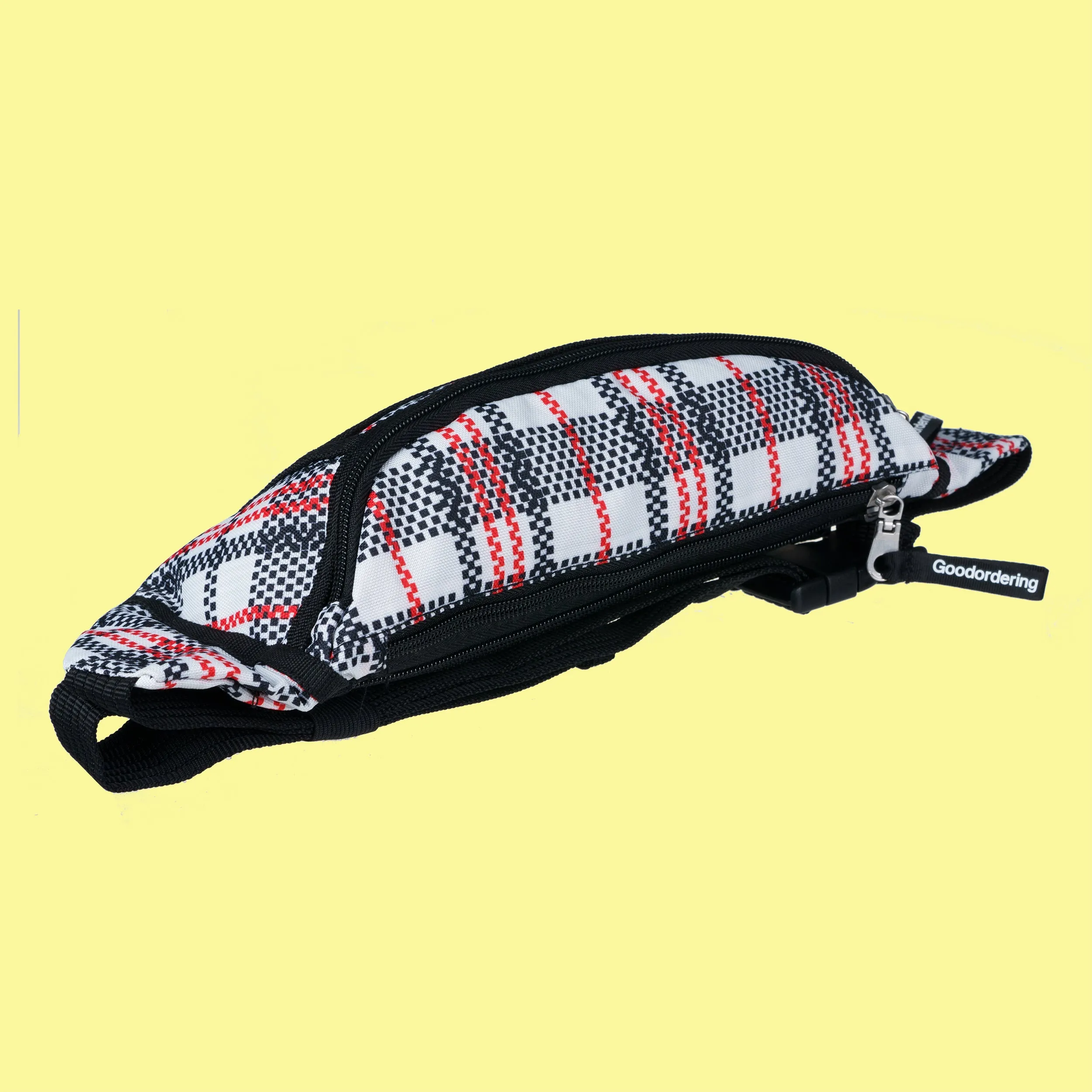 Tartan waist bag recycled nylon sling bag with clear pocket anti-theft