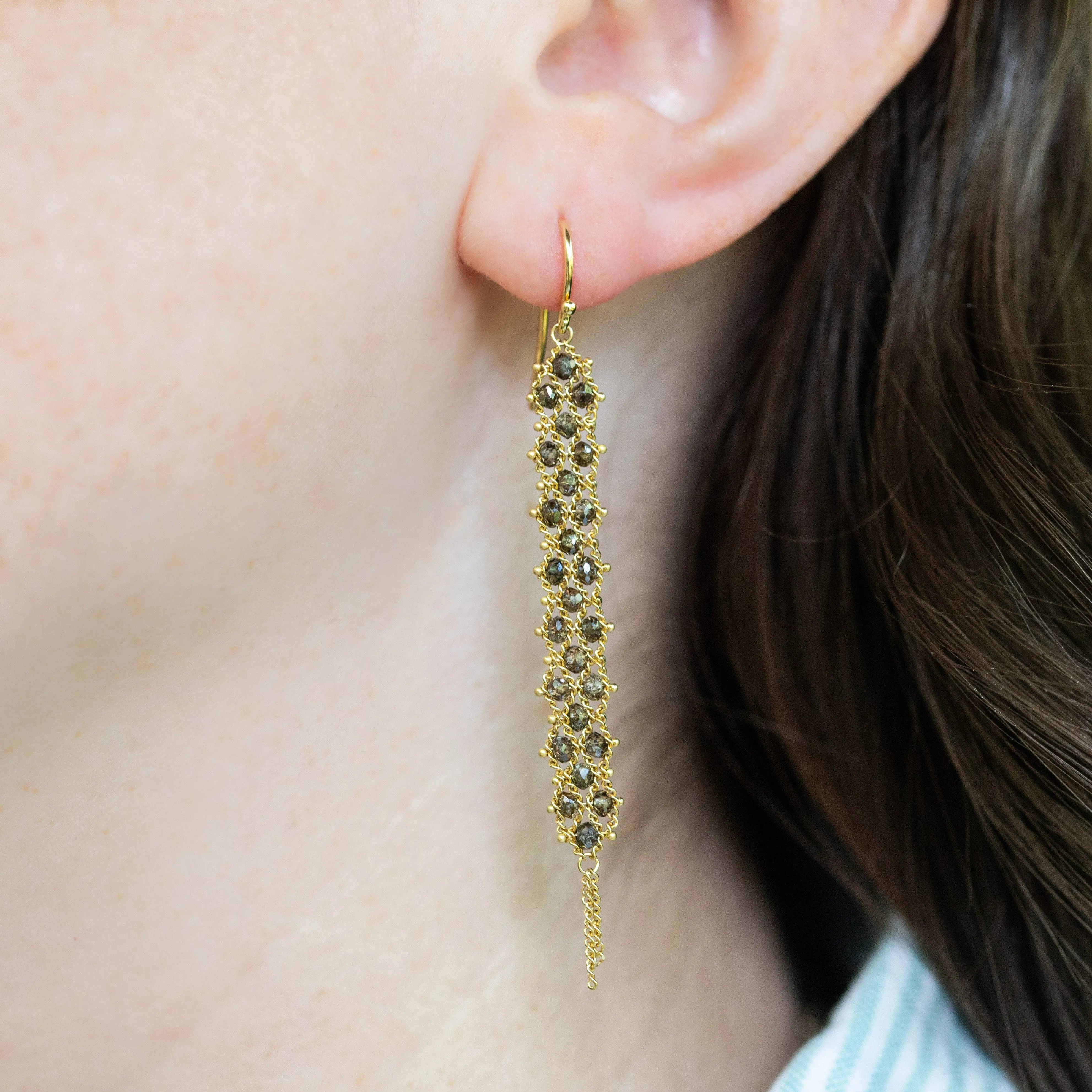 Woven Textile Earrings in Champagne Diamond