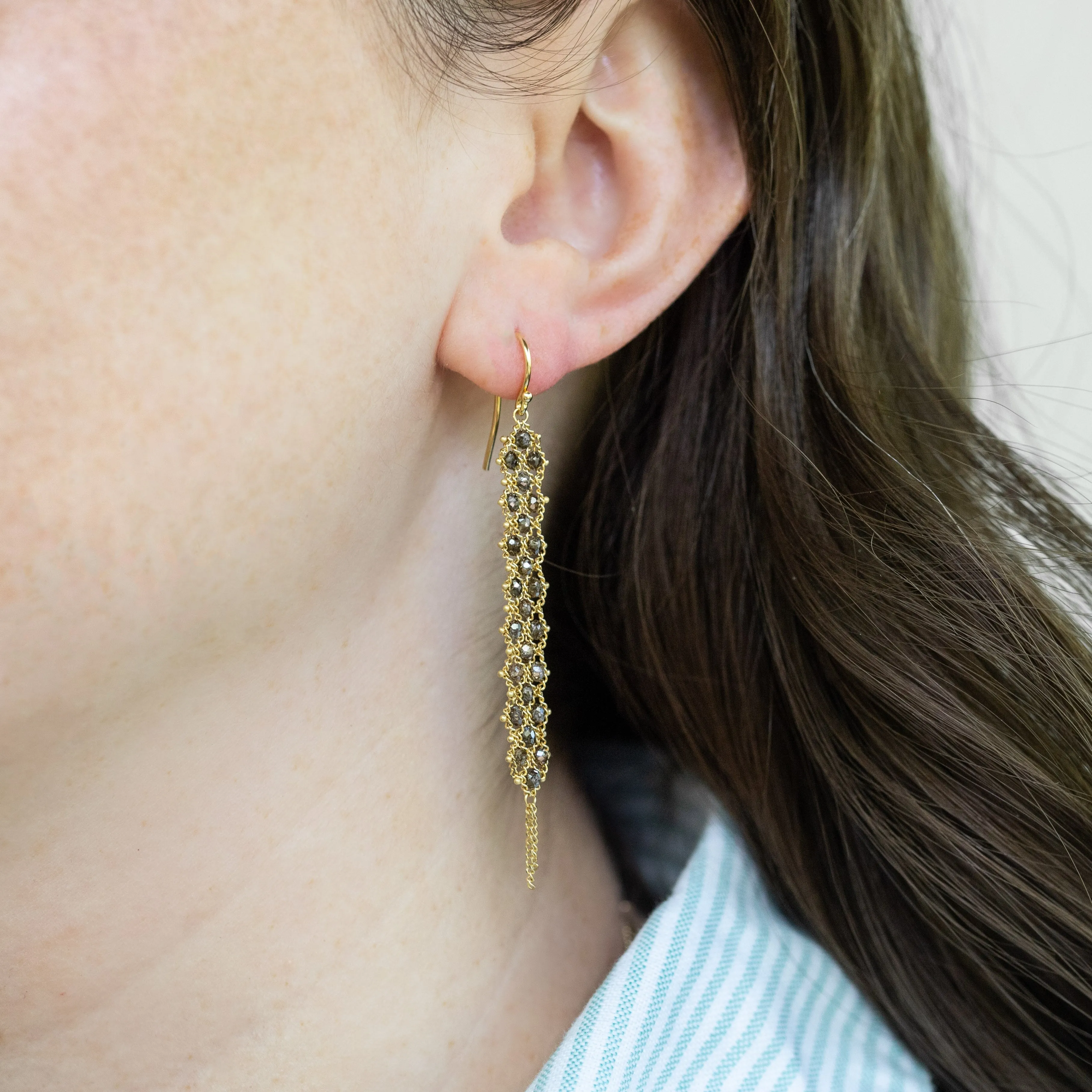 Woven Textile Earrings in Champagne Diamond